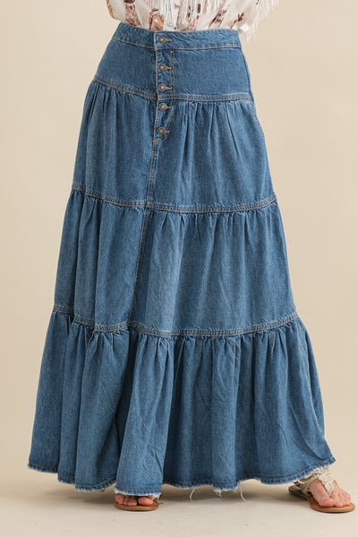 Denim Tiered Button Up Maxi Skirt – Hippie Vibe Tribe