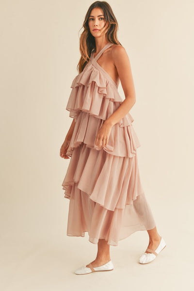 dobby mesh self tie ruffled halter dress Our Dobby Mesh Self-Tie Ruffled Halter Dress is such a vibe