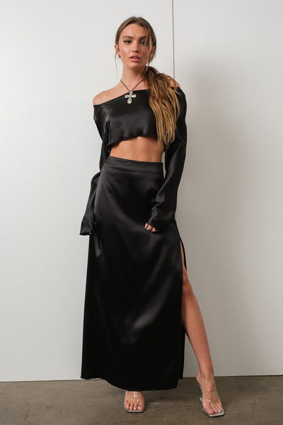 Satin Maxi Skirt Crop Top