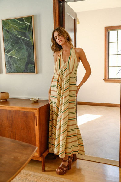 Multi Color Stripe Halter Dress Hippie Vibe Tribe Multi Color Stripe Halter Dress Hippie Vibe Tribe