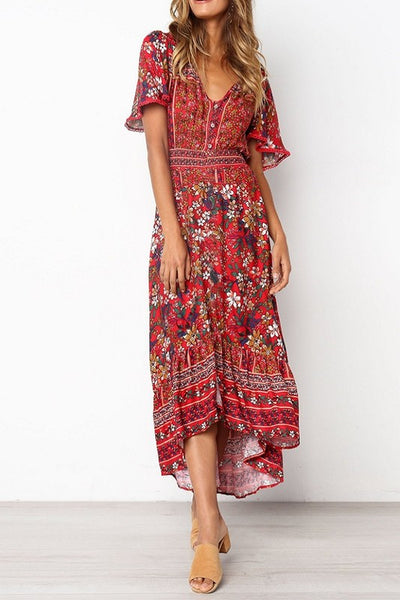 Bohemian Red Floral Maxi Dress – Hippie Vibe Tribe