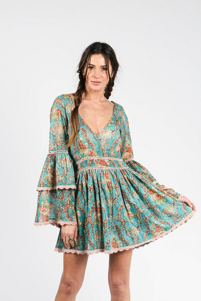 Turquoise Bohemian Print Dress M/L