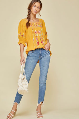 Marigold Embroidered Babydoll Top