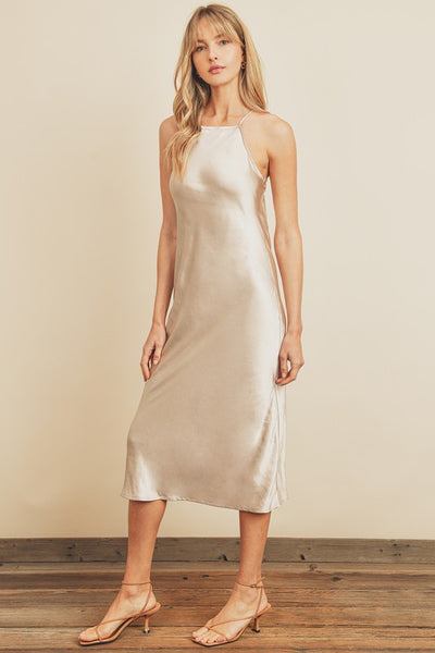 fitted lace wedding dress Satin Halter Maxi Dress. – Hippie Vibe Tribe