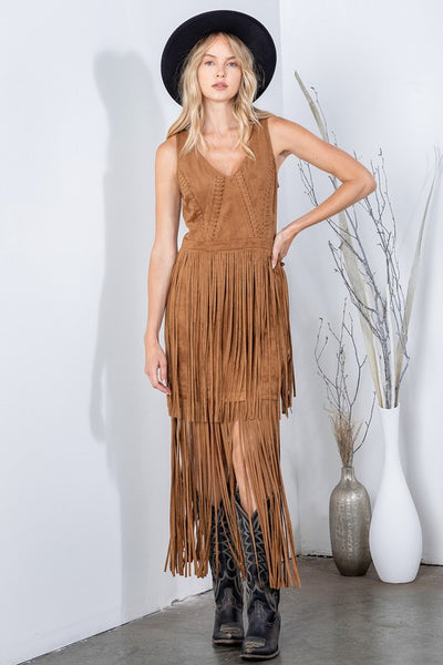 Brown Southern Fringe Suede Dress – Hippie Vibe Tribe