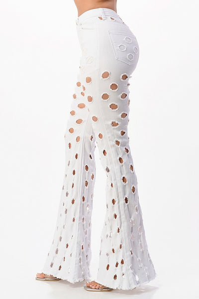パンツ poppy MANY RIBBON DENIM PANTS OFF-WHITE Pin All-over print unisex wide-leg pants – Remote Coffee