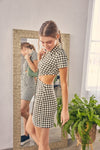 Checkered Cut-Out Mini Dress