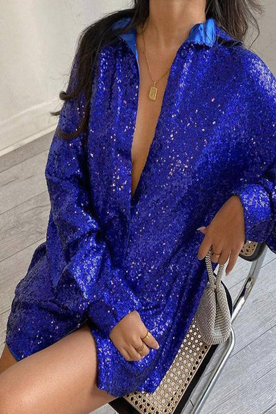 Cobalt Blue Sequin Shirt Dress large Cobalt Blue Sequin Shirt Dress large
