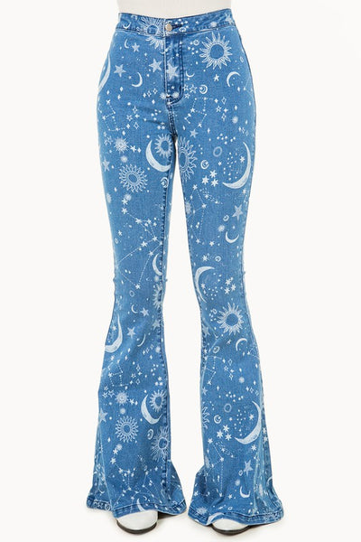 Sun and Stars Printed Flare Jeans – Hippie Vibe Tribe