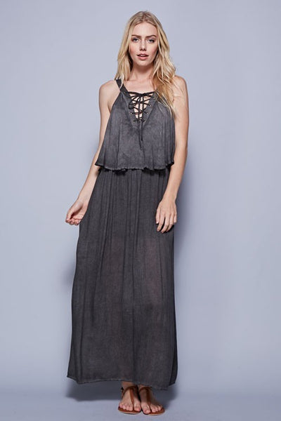 Boho-Chic Grey Maxi Dress Small