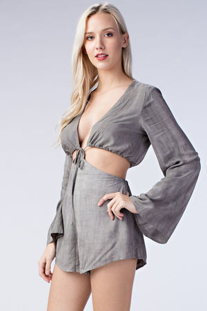 Grey Cutout Long Sleeved Romper - Hippie Vibe Tribe