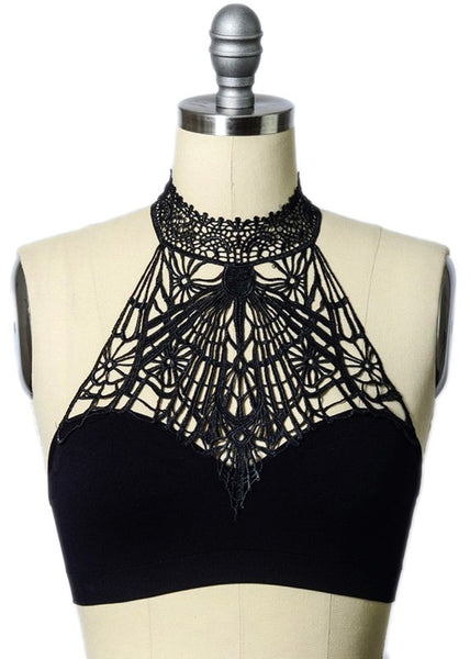 Women's Bra with Lace Halter to Neck