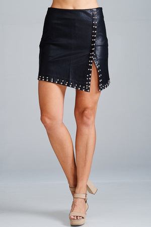 Faux Leather Studded Wrap Mini Skirt - Hippie Vibe Tribe