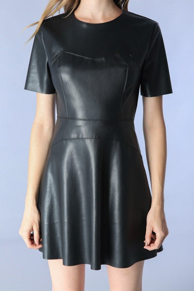 Baby Doll Leather Mini Dress Black / Small