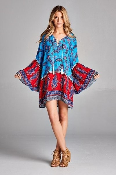 tunic dress boho Sunset Floral Cotton Tunic Dress