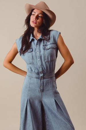 Cowgirl Wide Denim Jumpsuit