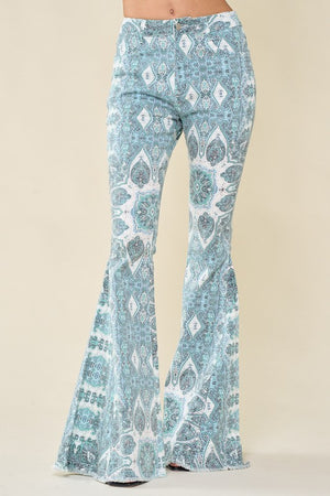 Blue Paisley Print Flared Pants