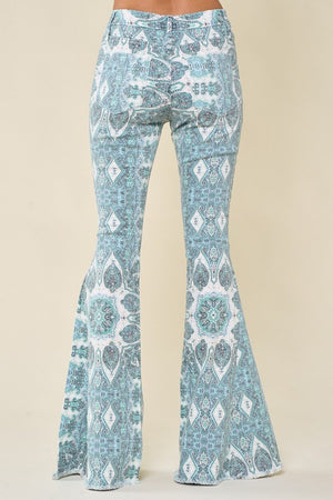 Blue Paisley Print Flared Pants