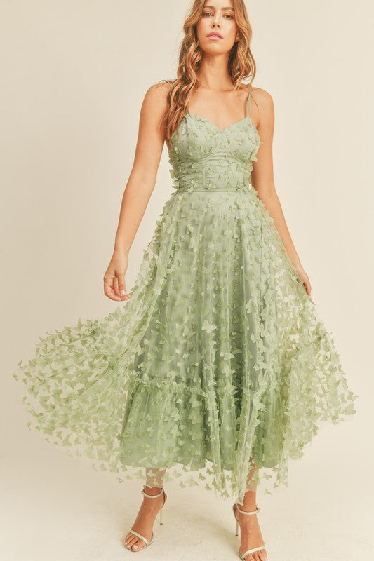 SAGE BUTTERFLY MESH LACE UP BACK BUSTIER MIDI DRESS SAGE BUTTERFLY MESH LACE UP BACK BUSTIER MIDI DRESS