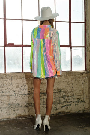 Multi Strip Rainbow Sequin Blouse