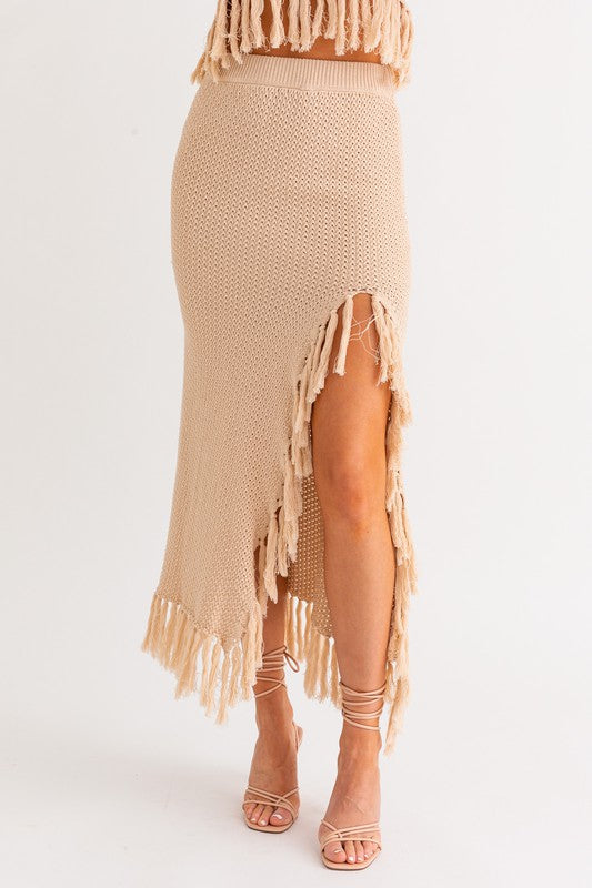 Crochet Knit Midi Fringe Skirt & Fringe Crop Top – Hippie Vibe Tribe