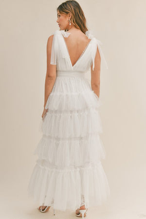 Wedding White Studded Mesh Maxi Dress