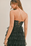 Black Corset Ruffle Tiered Maxi Dress