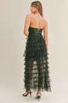Black Corset Ruffle Tiered Maxi Dress
