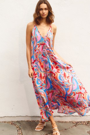 Oriental Blue Paisley Print Satin Dress medium Oriental Blue Paisley Print Satin Dress medium