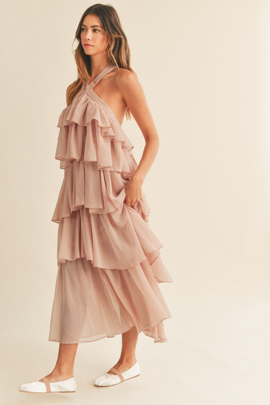 BEIGE HALTER RUFFLE DRESS medium BEIGE HALTER RUFFLE DRESS medium