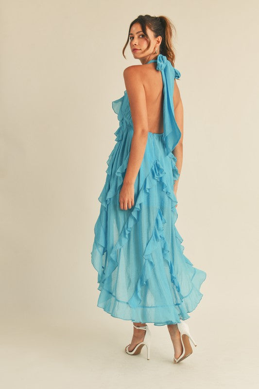 Aqua Blue Halter Ruffle Dress Aqua Blue Halter Ruffle Dress