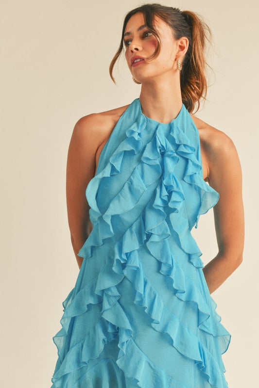 Aqua Blue Halter Ruffle Dress Aqua Blue Halter Ruffle Dress