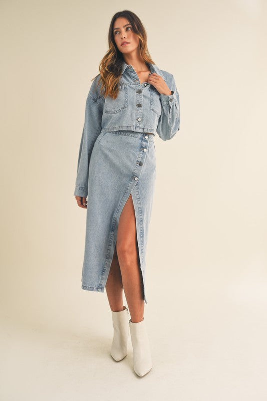 crop denim jacket with dress Cropped Denim Jacket