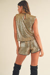 Gold Sequin Top and Shorts Set