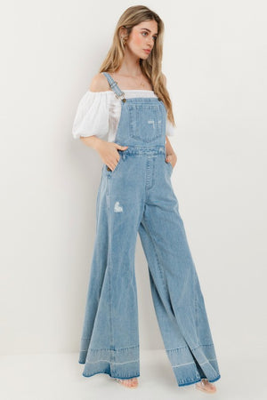 Wide Leg Distressed Overalls