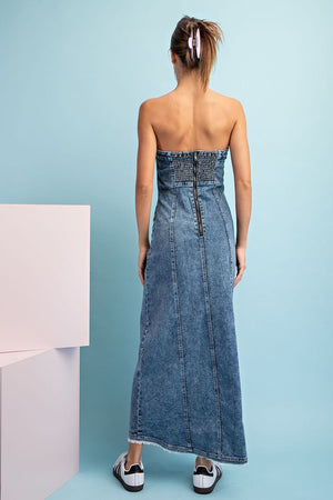 hippie denim dress A Ruffle In Time Denim Dress