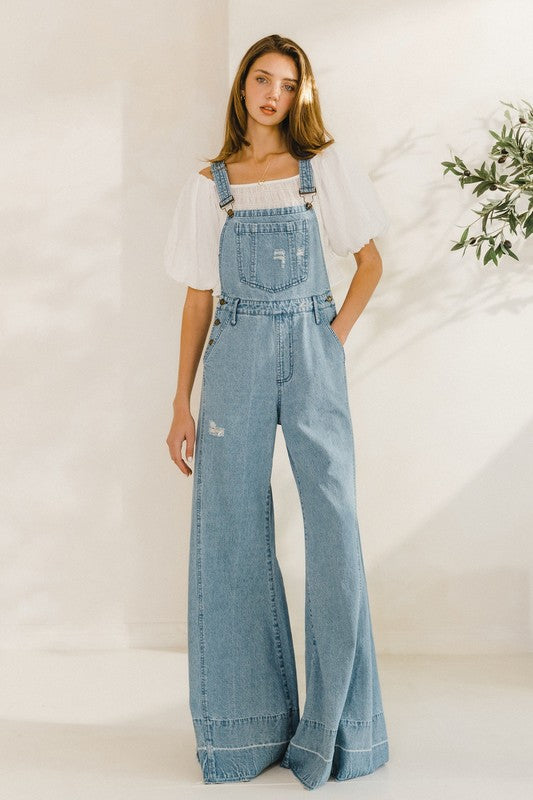 Wide Leg Distressed Overalls