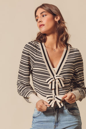 Ribbon Button Crop Cardigan