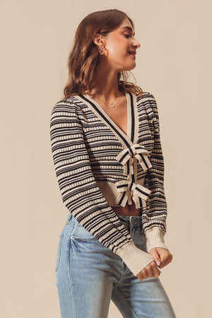 Ribbon Button Crop Cardigan