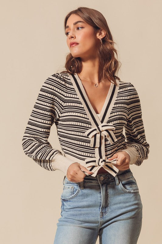 Ribbon Button Crop Cardigan