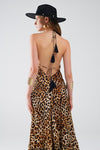 Leopard Boho Satin Open Back Maxi