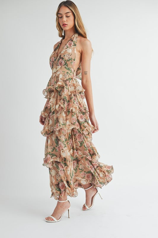 Floral Print Halter Maxi L Floral Print Halter Maxi L