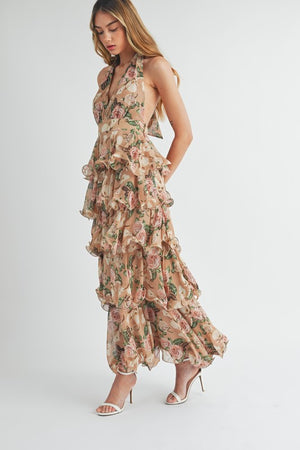 Floral Print Halter Maxi