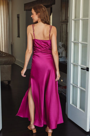 Lace & Satin Magenta Maxi Dress