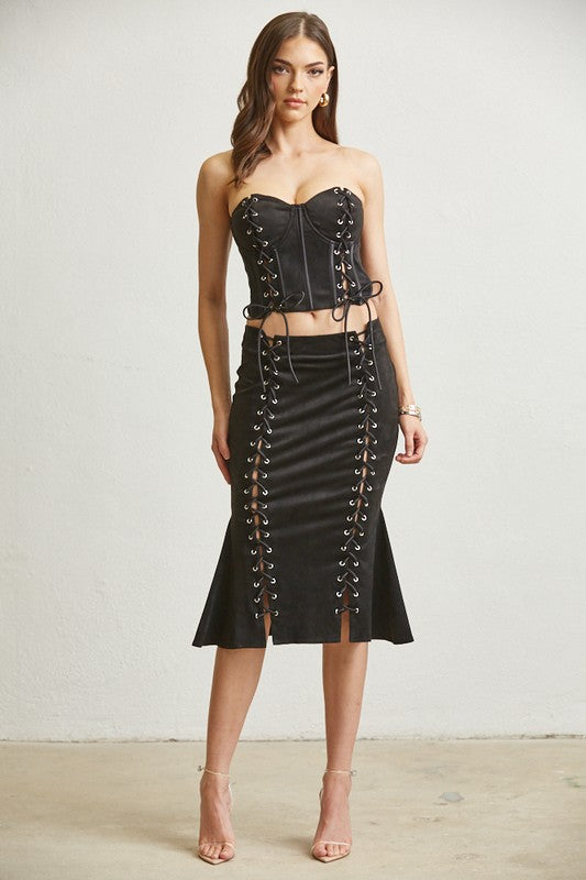 Sweetheart Faux Suede 2 Piece Lace Beauty