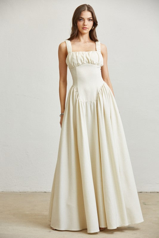 MILKMAID RUCHED LACE UP DRESS
