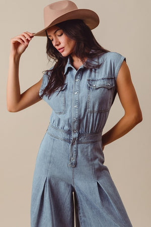 Cowgirl Wide Denim Jumpsuit