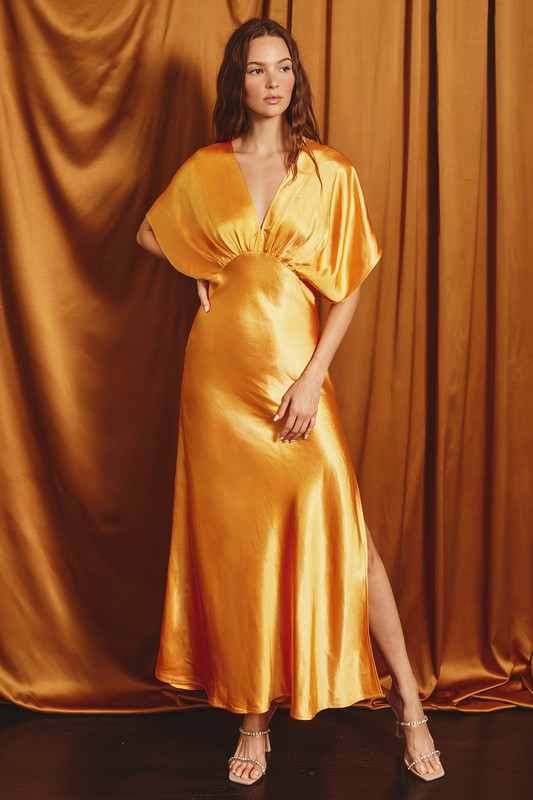 Gold Satin Maxi Dress 2-4 Gold Satin Maxi Dress 2-4