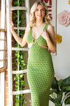Green Crochet Cutout  O-Ring Dress