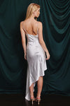 White Satin Asymmetrical Maxi Dress